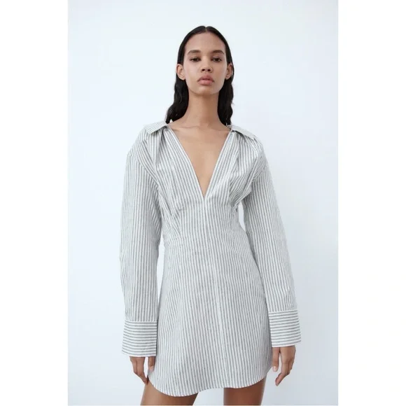 NWT! Zara The Camille Striped Shirt Mini Dress Size Small